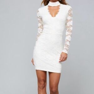 Bebe White Lace Mock Neck Long Sleeve Dress Contemporary Feminine Brand New